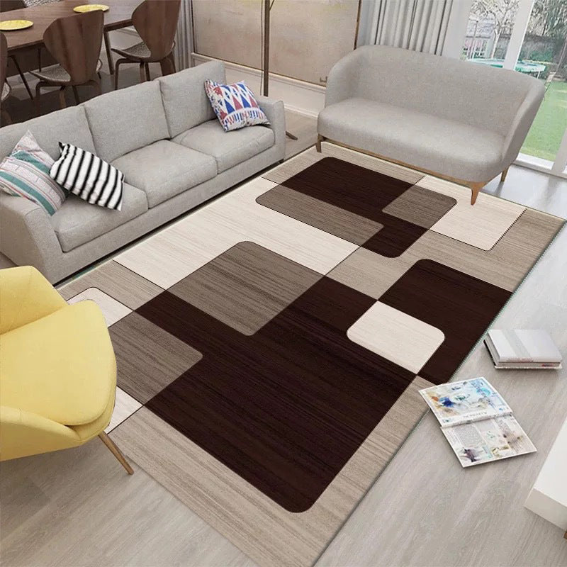 Modern Color-Blocking Geometric Rug Multicolor Polypropylene Rug Machine Washable Non-Slip Pet Friendly Area Rug for Room
