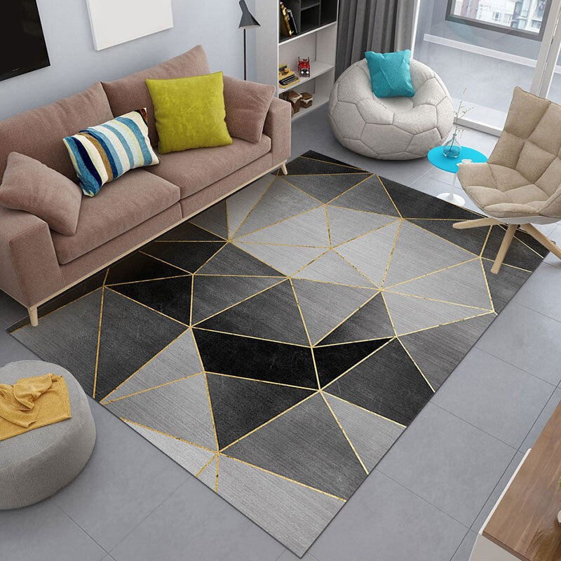 Mehrfarbiger nordischer Innenteppich, Synthetik, Farbblock, abstrakter geometrischer Teppich, rutschfest, waschbar, haustierfreundlicher Teppich für Zuhause