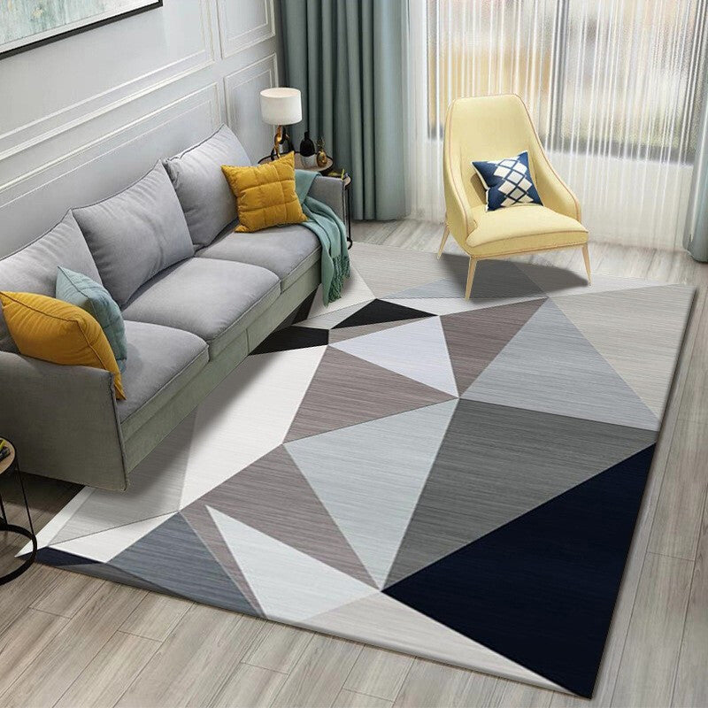 Mehrfarbiger nordischer Innenteppich, Synthetik, Farbblock, abstrakter geometrischer Teppich, rutschfest, waschbar, haustierfreundlicher Teppich für Zuhause