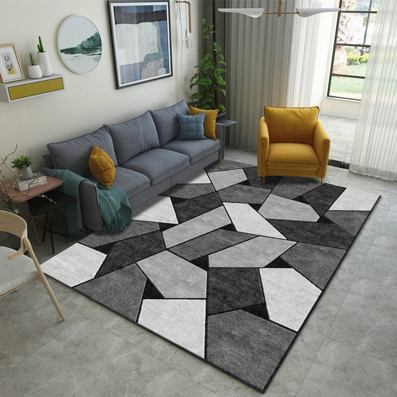 Mehrfarbiger nordischer Innenteppich, Synthetik, Farbblock, abstrakter geometrischer Teppich, rutschfest, waschbar, haustierfreundlicher Teppich für Zuhause