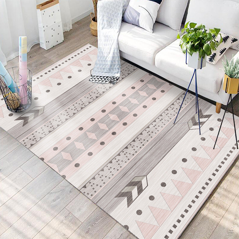 Nordic Hotel Area Rug Multi Colored Geometric Indoor Rug Synthetics Anti-Slip Stain Resistant Washable Rug