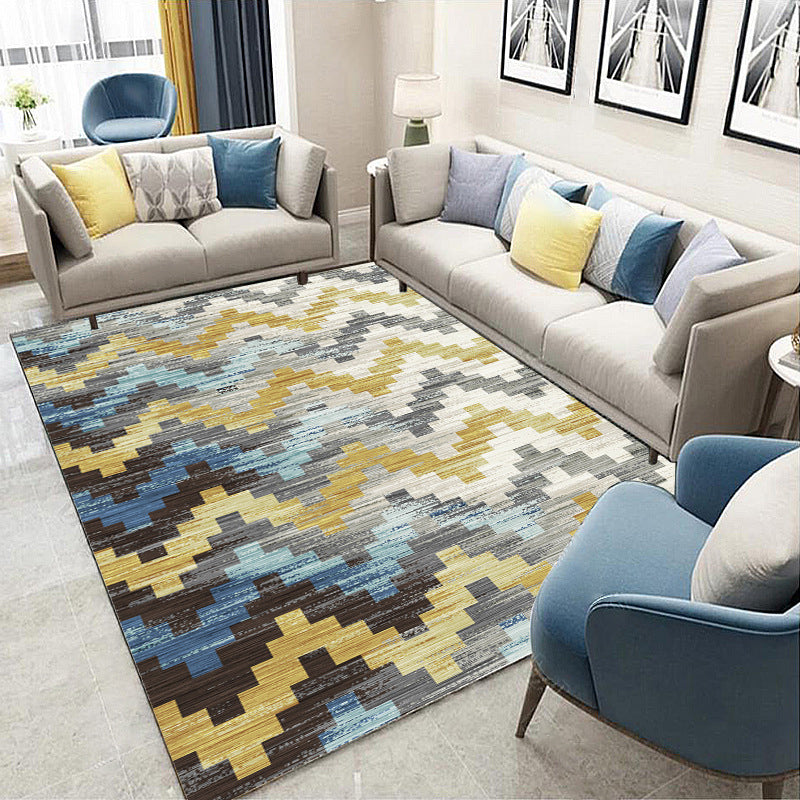 Nordic Hotel Area Rug Multi Colored Geometric Indoor Rug Synthetics Anti-Slip Stain Resistant Washable Rug