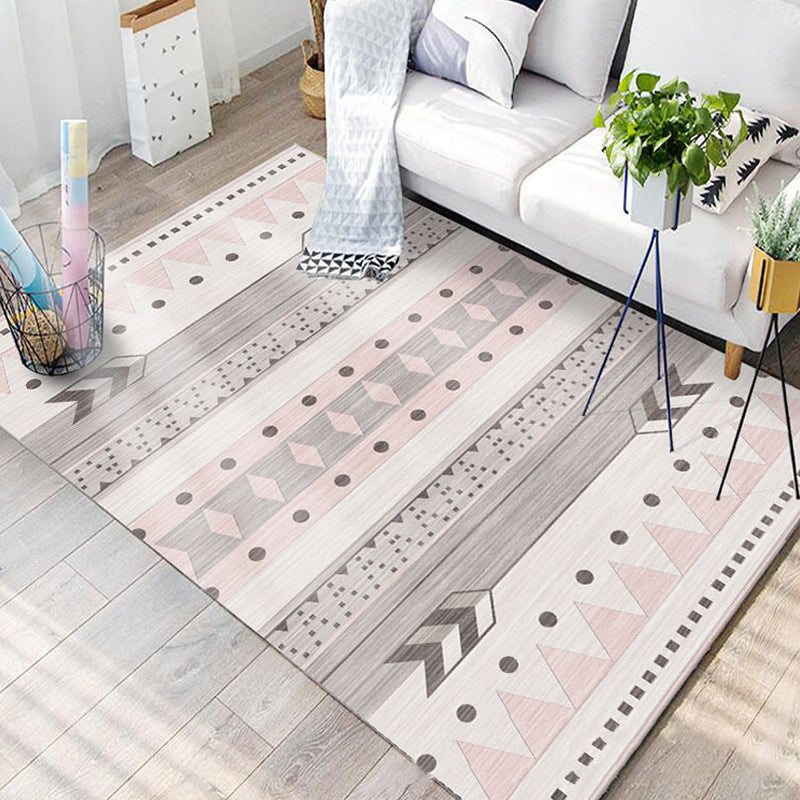 Nordic Hotel Area Rug Multi Colored Geometric Indoor Rug Synthetics Anti-Slip Stain Resistant Washable Rug