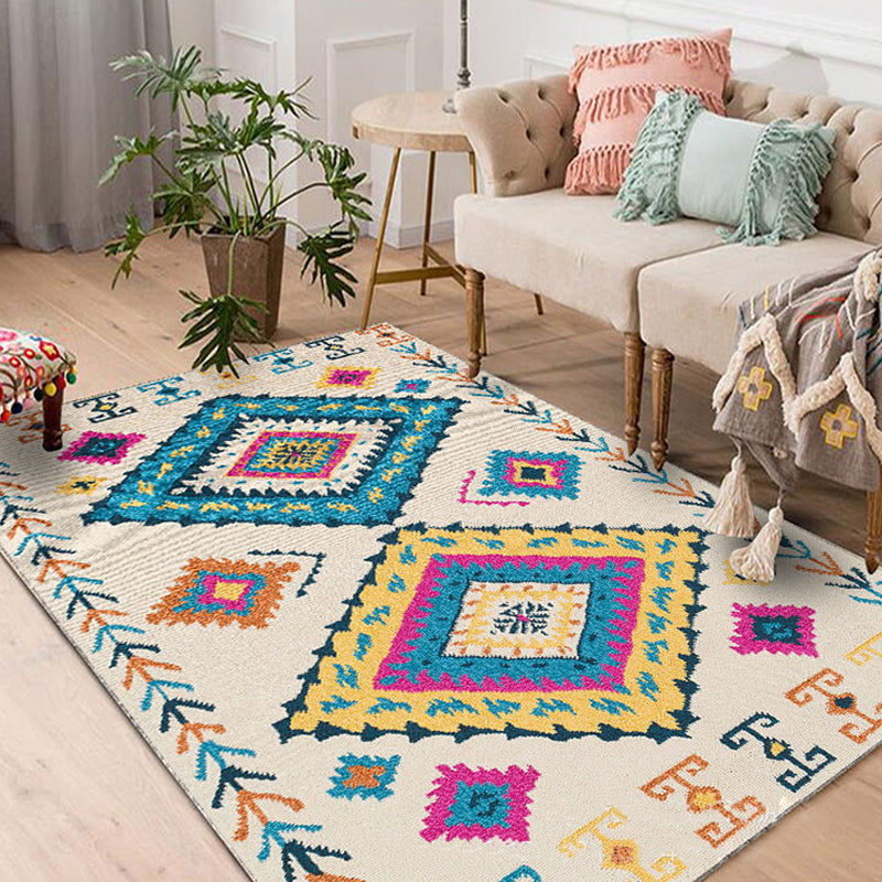 Nordic Hotel Area Rug Multi Colored Geometric Indoor Rug Synthetics Anti-Slip Stain Resistant Washable Rug