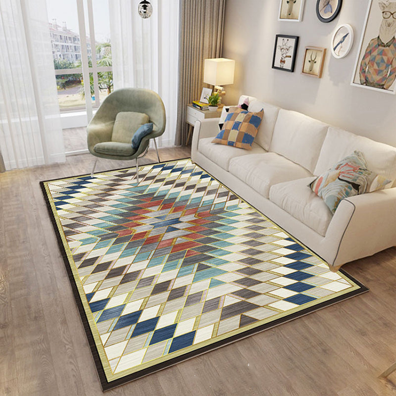Nordic Hotel Area Rug Multi Colored Geometric Indoor Rug Synthetics Anti-Slip Stain Resistant Washable Rug