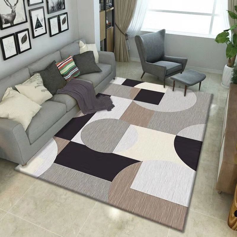 Multicolor Geometrical Color Block Rug Polyester Nordic Rug Pet Friendly Anti-Slip Washable Rug for Great Room