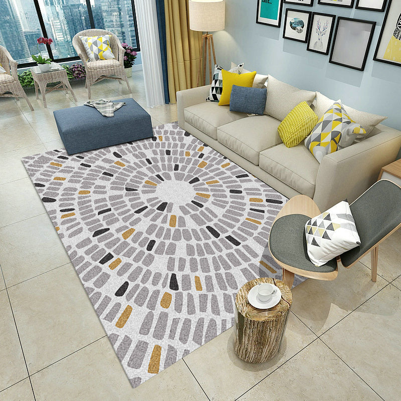 Minimalistic Living Room Rug Multicolor Geometric Line Print Rug Polypropylene Stain Resistant Anti-Slip Pet Friendly Rug
