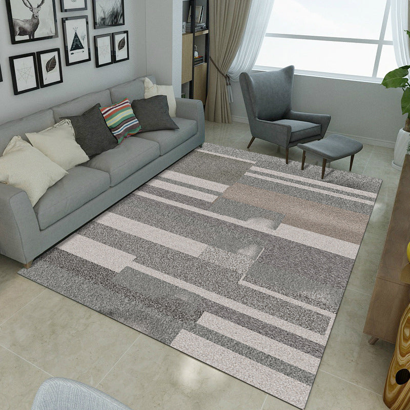 Minimalistic Living Room Rug Multicolor Geometric Line Print Rug Polypropylene Stain Resistant Anti-Slip Pet Friendly Rug