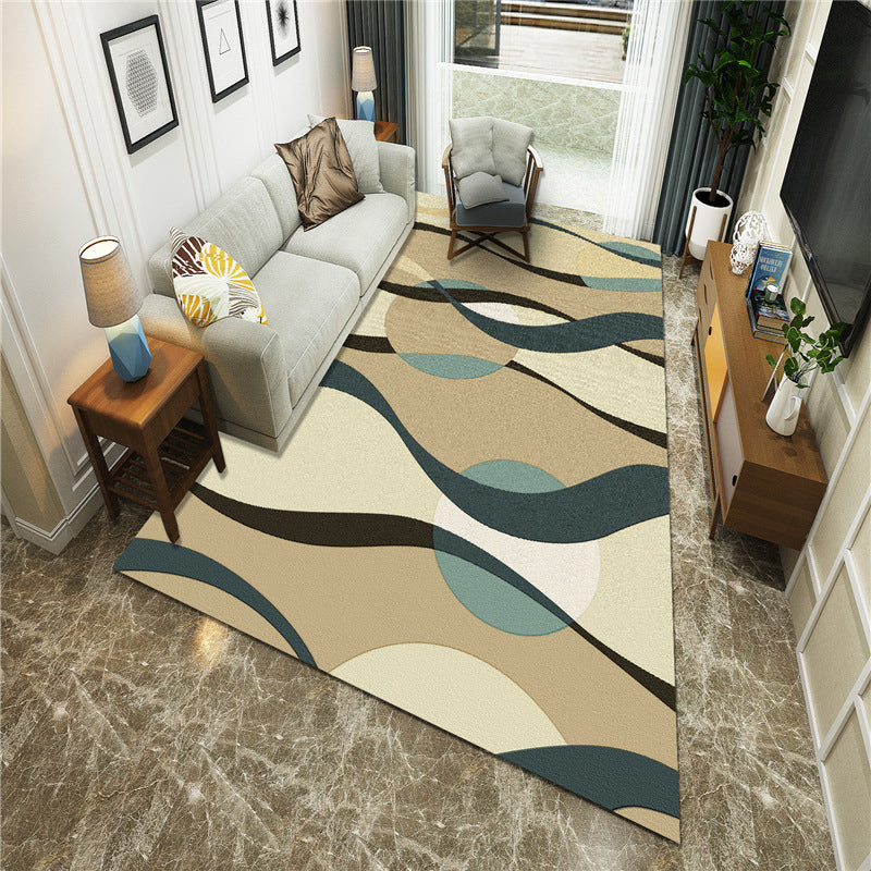 Künstlerischer mehrfarbiger moderner Teppich aus Synthetik, geometrischer Blockteppich, schmutzabweisend, rutschfeste Rückseite, maschinenwaschbarer Teppich zur Dekoration