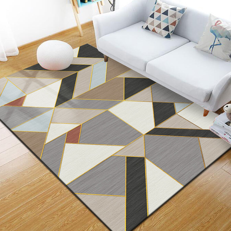 Unique Geometrical Print Rug Multi Color Modern Carpet Synthetics Stain Resistant Washable Non-Slip Backing Rug for Home