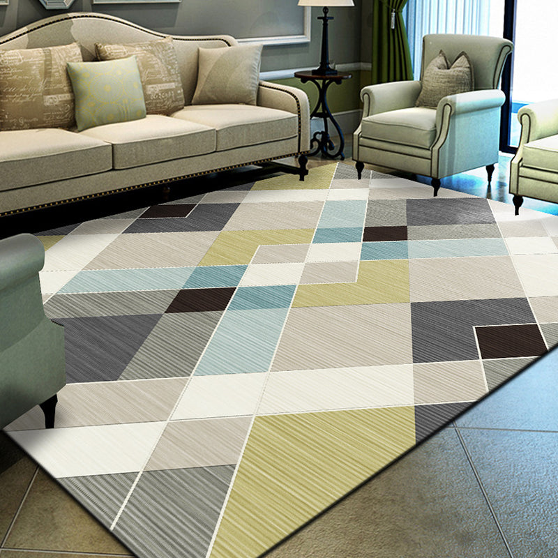 Unique Geometrical Print Rug Multi Color Modern Carpet Synthetics Stain Resistant Washable Non-Slip Backing Rug for Home