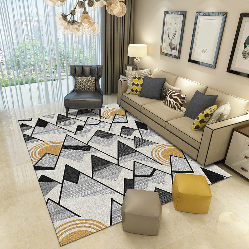 Multicolor Modern Rug Polyester Graphic Print Area Carpet Machine Washable Anti-Slip Backing Stain Resistant Rug for Family Room