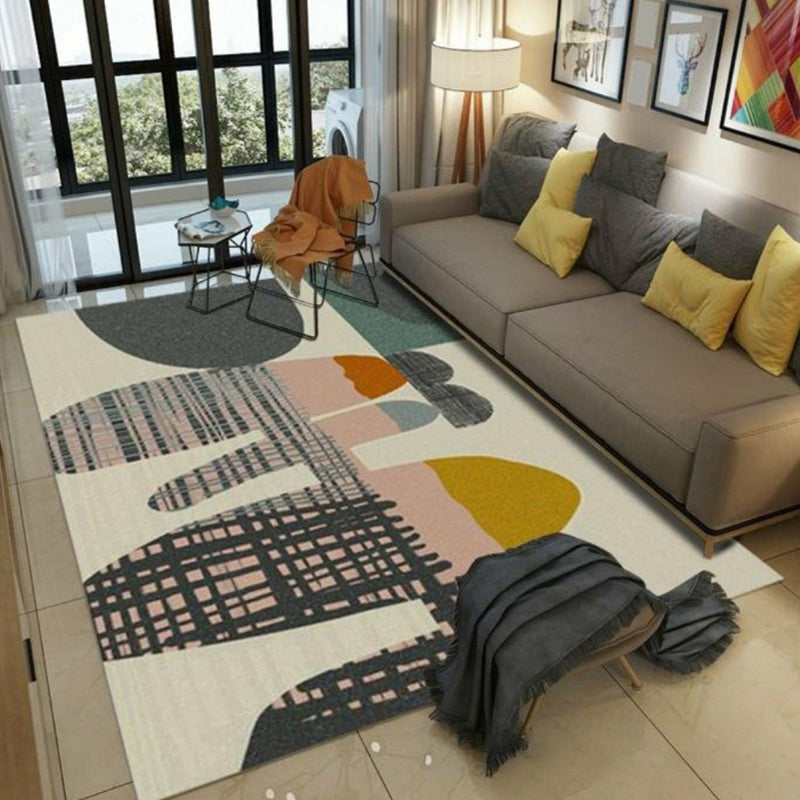 Multi-Colored Living Room Rug Contemporary Geometric Carpet Synthetics Stain Resistant Non-Slip Backing Washable Rug