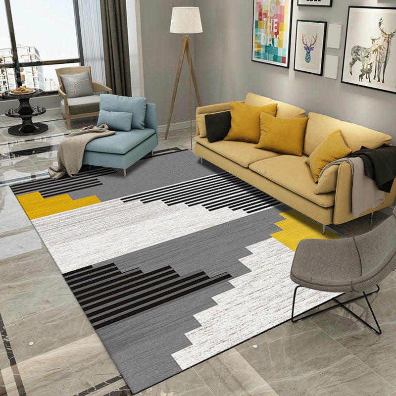 Multi-Colored Living Room Rug Contemporary Geometric Carpet Synthetics Stain Resistant Non-Slip Backing Washable Rug
