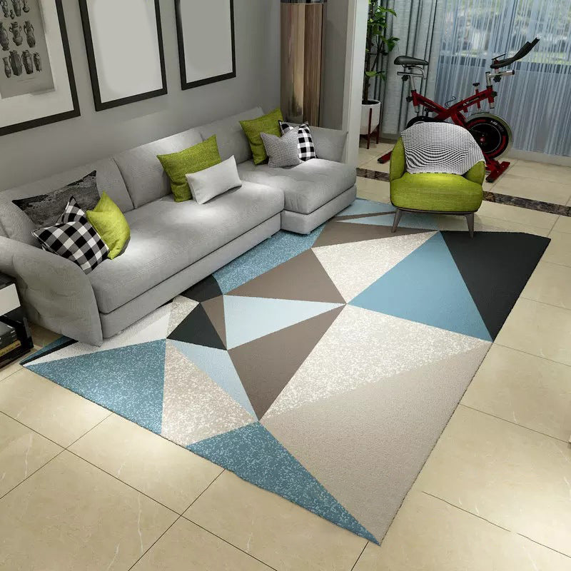 Multi-Colored Living Room Rug Contemporary Geometric Carpet Synthetics Stain Resistant Non-Slip Backing Washable Rug