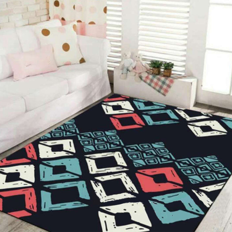 Multi-Colored Living Room Rug Contemporary Geometric Carpet Synthetics Stain Resistant Non-Slip Backing Washable Rug