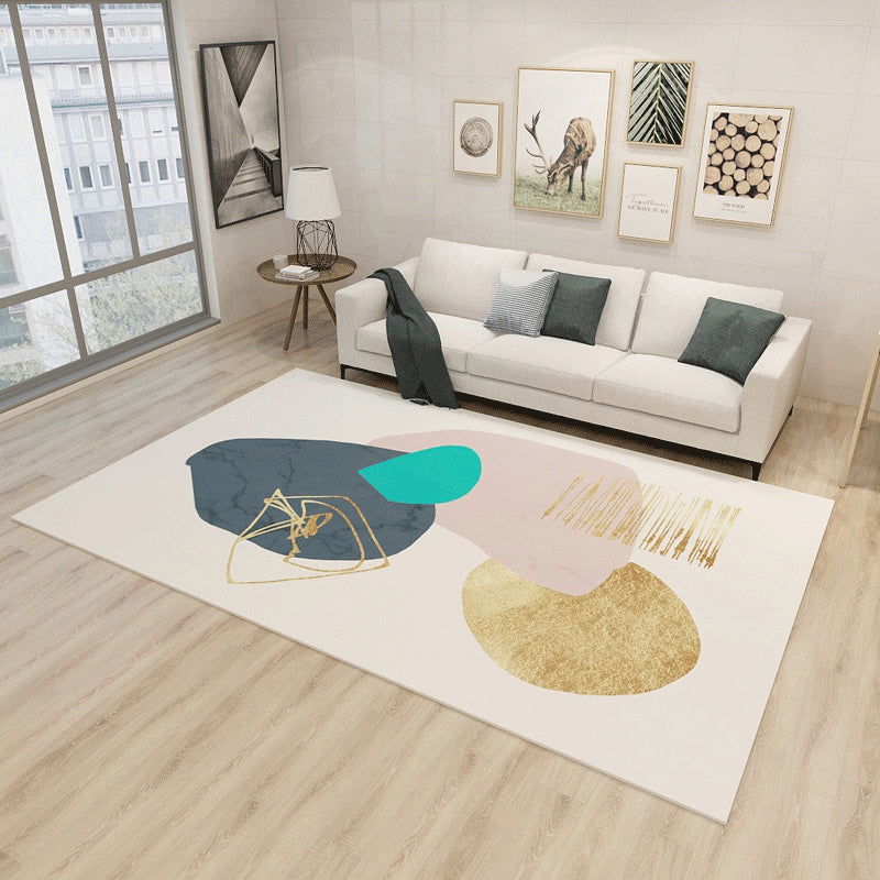 Minimalistischer Teppich im nordischen Stil, mehrfarbiger, farbblockierender Teppich, maschinenwaschbarer, haustierfreundlicher, rutschfester Teppich für den Raum