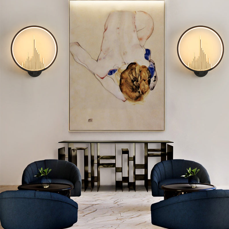 Halo-ring en acrylique LED LEDGE LETURE MUR MUR MORTÉE moderne en noir / blanc avec motif de montagne, lumière chaude