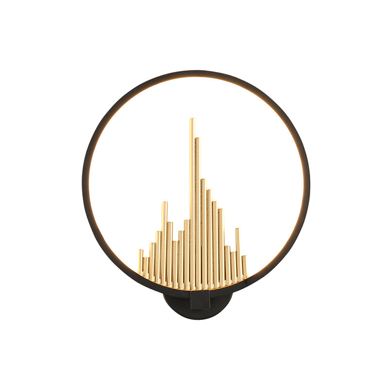 Acrylic Halo-Ring LED Sconce Light Modern Wall Mounted Lamp in Black/White with Mountain Pattern, Warm Light