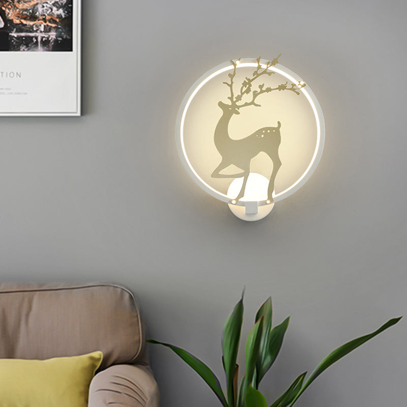 Contemporary Black/White Acrylic Ring Sconce Light LED Wall Mount Lighting Ideas with Sika Deer Pattern