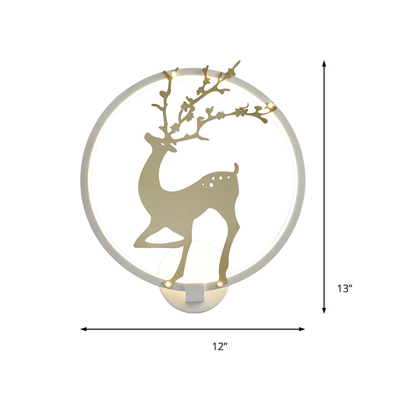 Contemporary Black/White Acrylic Ring Sconce Light LED Wall Mount Lighting Ideas with Sika Deer Pattern