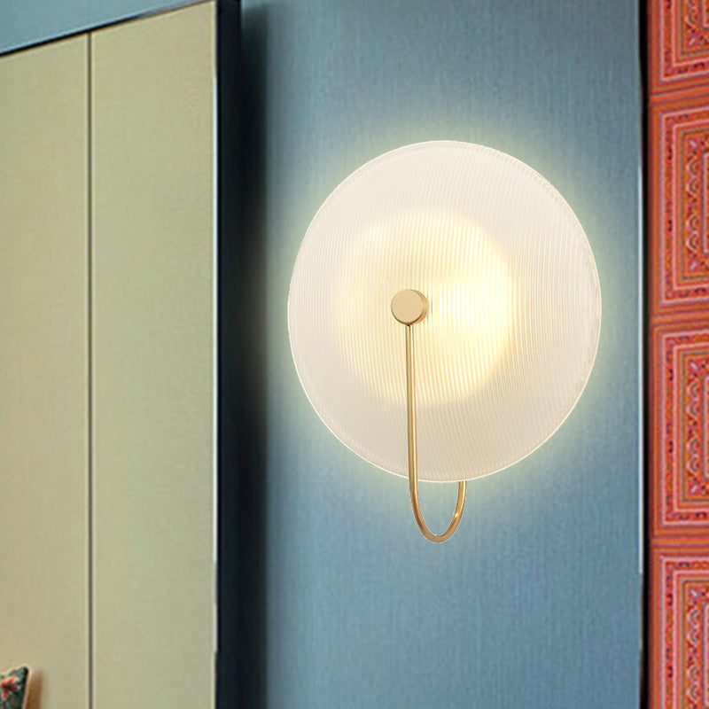 Gold/Black Armed Wall Sconce Minimalist Prismatic Glass 1 Light Bell Shaped Wall Mounted Lamp