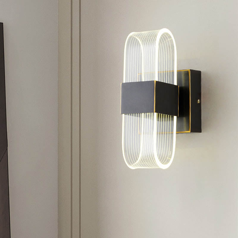 Mini Oblong Sconce Light Simple Acrylic 1/2-Light Black Wall Mounted Light with Integrated LED