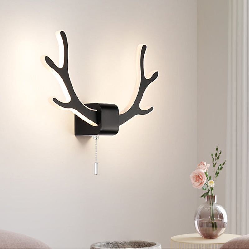 Antlers en acrylique Éclairage mural d'éclairage moderne lampe à applique à LED noir / blanc moderne avec chaîne de traction, lumière chaude / blanche