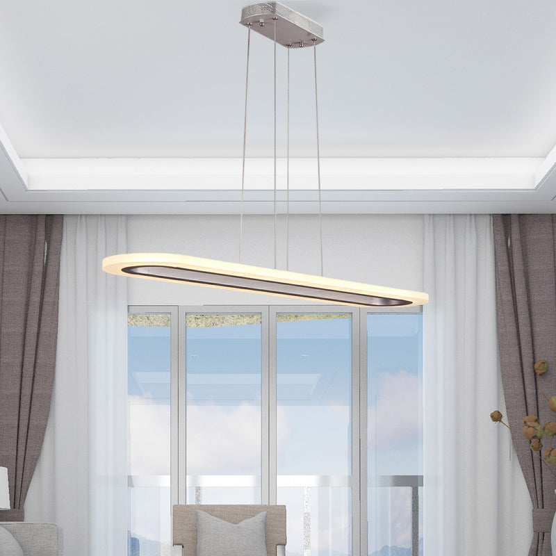 Enkele laag kroonluchter minimalistisch acryl zilver LED hangend licht licht in wit/warm/natuurlijk licht, 31,5 "/39"/47 "breed