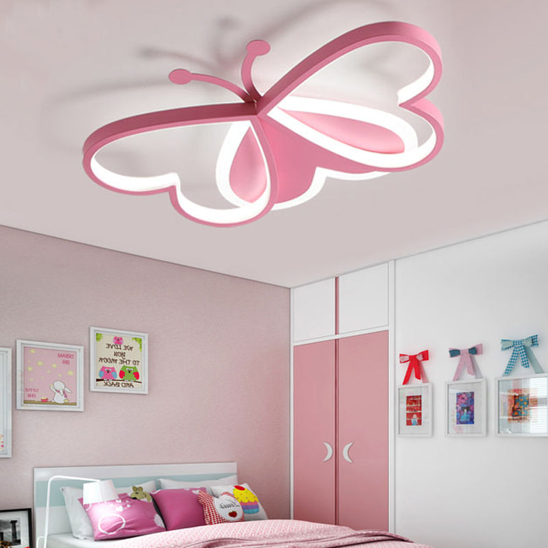 Modern Style Butterfly Flushmount Lamp Metal and Acrylic LED Children Room Ceiling Mounted Light in Blue/Pink