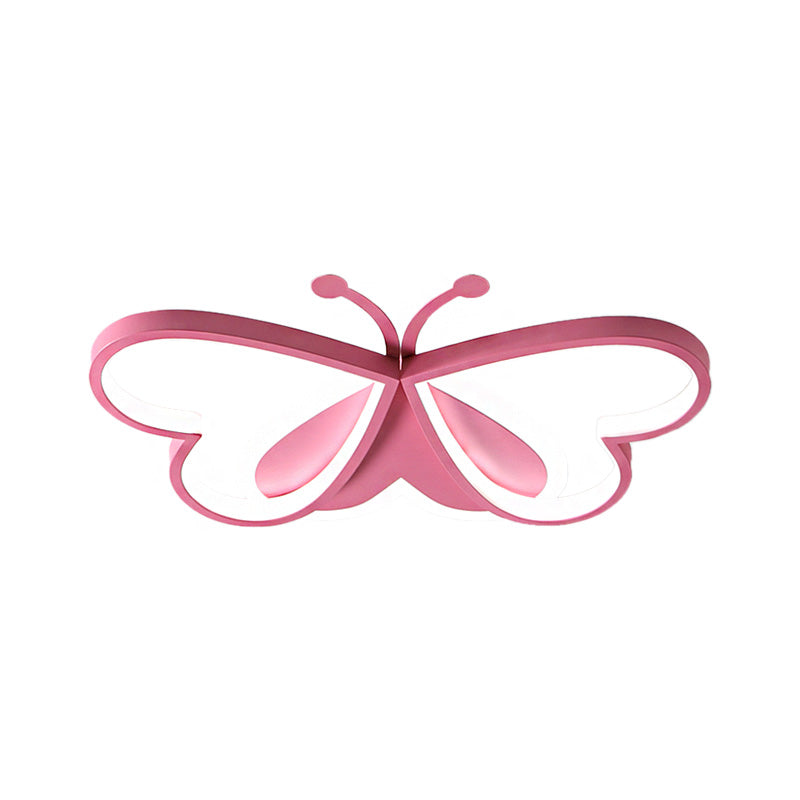 Modern Style Butterfly Flushmount Lamp Metal and Acrylic LED Children Room Ceiling Mounted Light in Blue/Pink