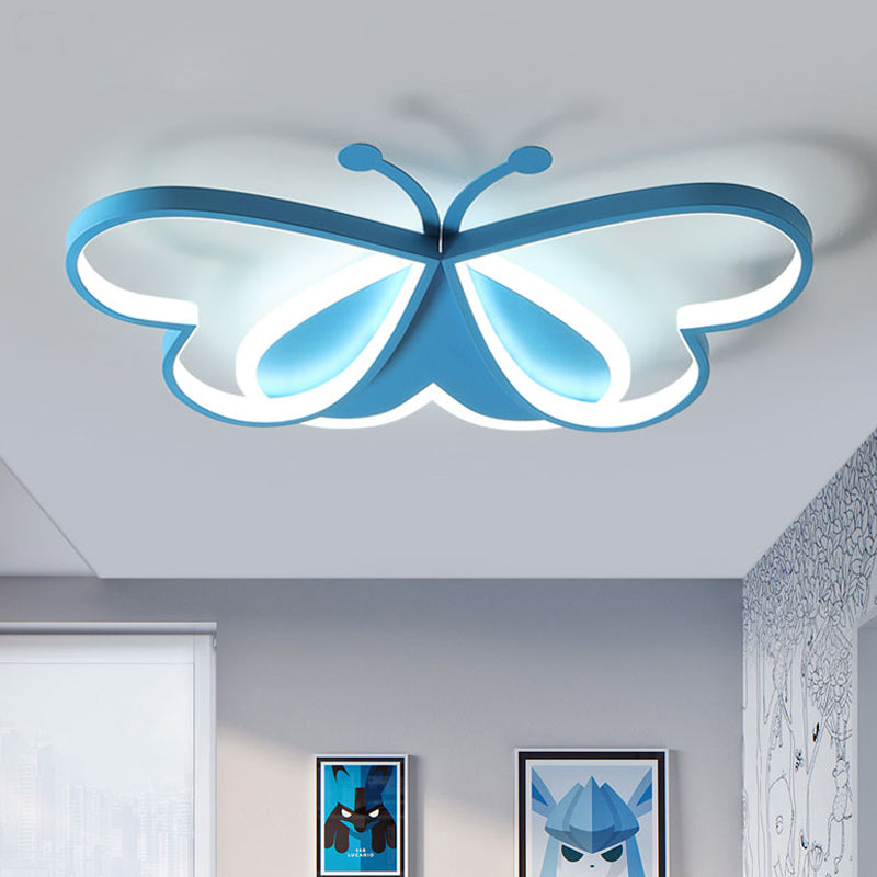Modern Style Butterfly Flushmount Lamp Metal and Acrylic LED Children Room Ceiling Mounted Light in Blue/Pink
