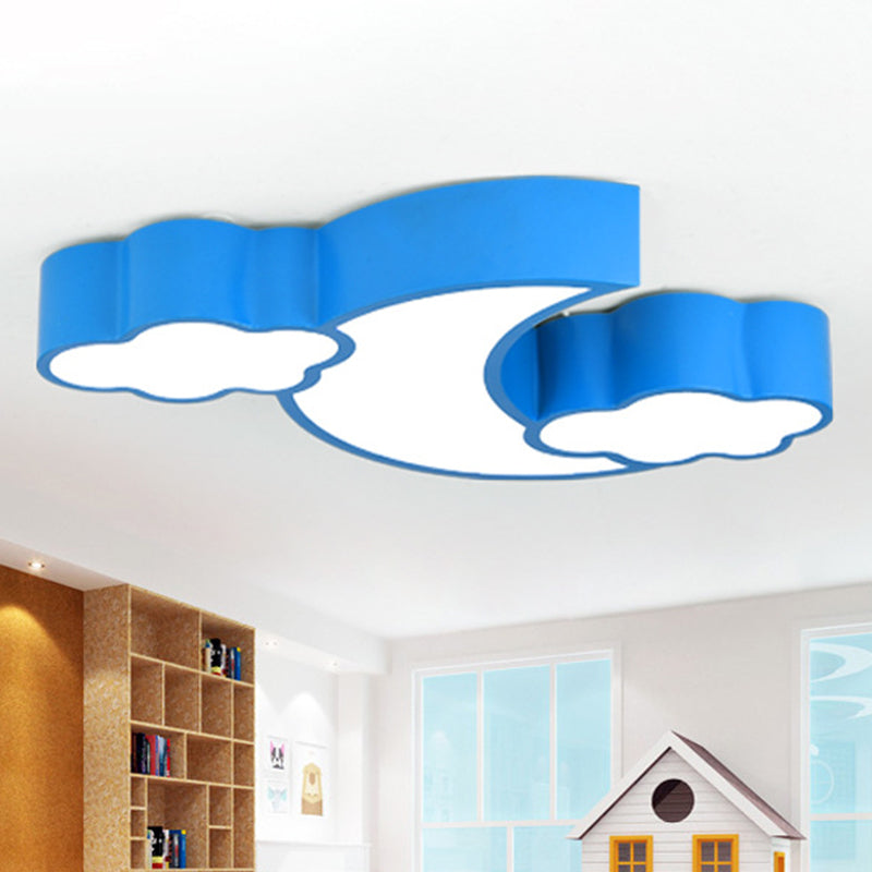 Moon and Cloud Flush Ceiling Light Cartoon Acrylic Child Room LED Flush Mount Lighting Fixture