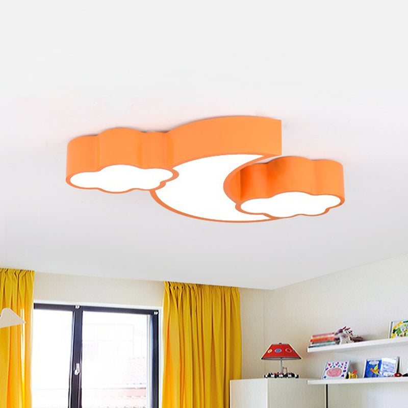 Moon and Cloud Flush Ceiling Light Cartoon Acrylic Child Room LED Flush Mount Lighting Fixture