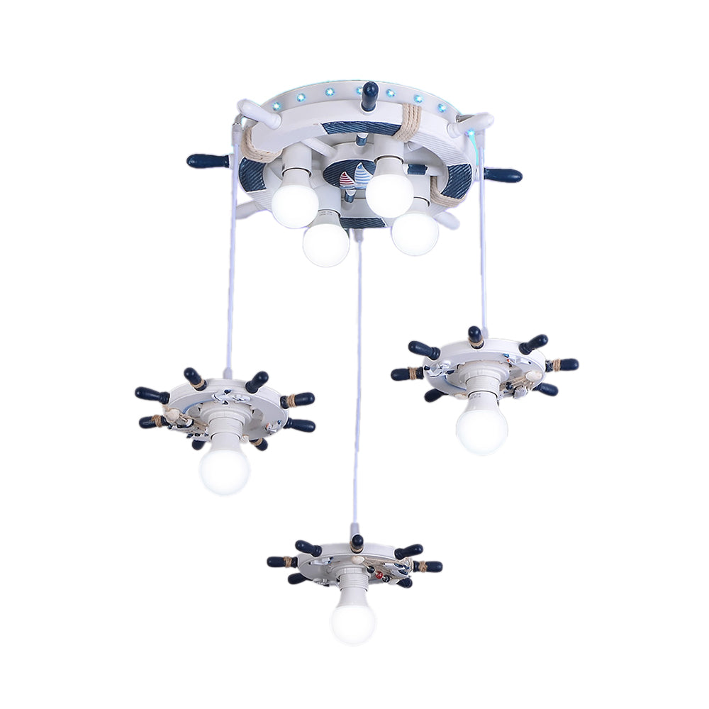 Cartoon Style 7 Lights Cluster Pendant Light with/without Glass Shade White Rudder Design Hanging Lamp