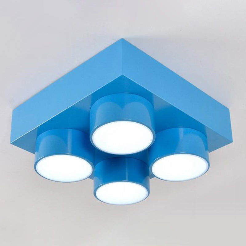 Toy Brick Kindergarten LED Flush Mount Metallic Childrens Flushmount Ceiling Light with Acrylic Shade