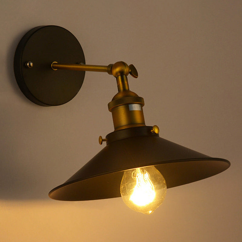 Cone Shade Metallic Wall Lighting Antique 1-Light Corridor Wall Mount Light in Black