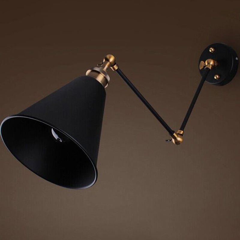 Black Umbrella Shade Foldable Wall Light Retro Style Single-Bulb Restaurant Wall Lighting Fixture