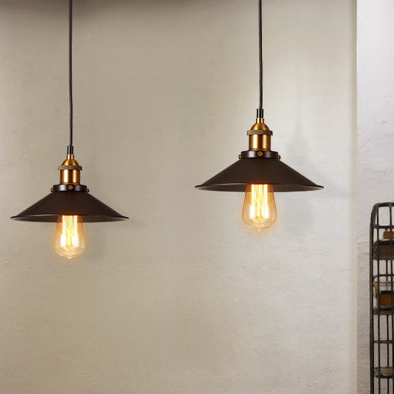 Metallic Cone Shade Pendant Light Antique 1-Light Restaurant Hanging Light Fixture in Black