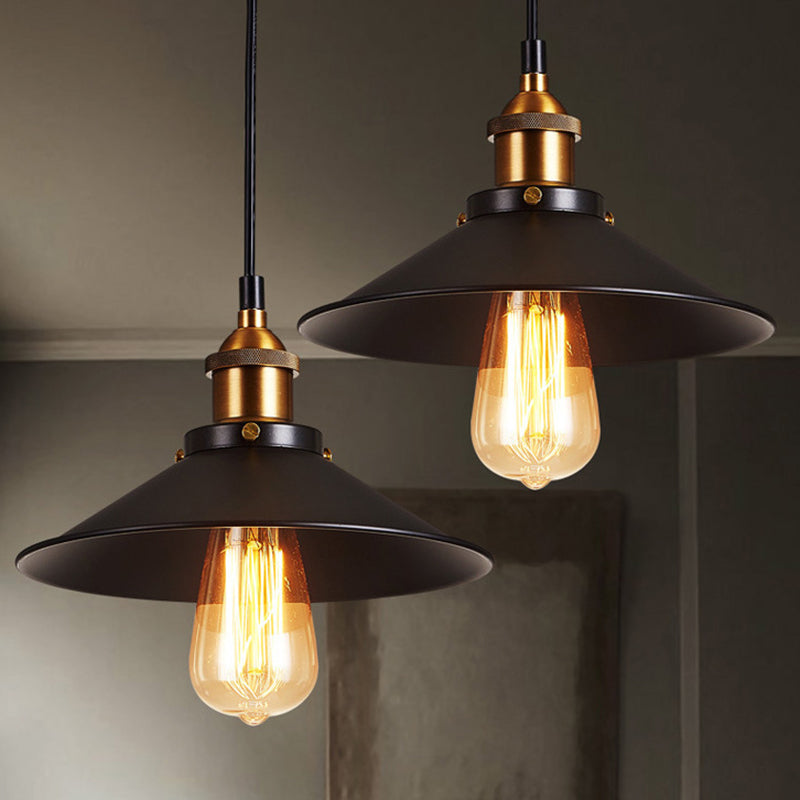 Metallic Cone Shade Pendant Light Antique 1-Light Restaurant Hanging Light Fixture in Black