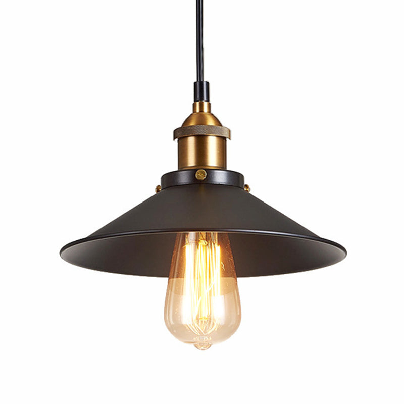 Metallic Cone Shade Pendant Light Antique 1-Light Restaurant Hanging Light Fixture in Black