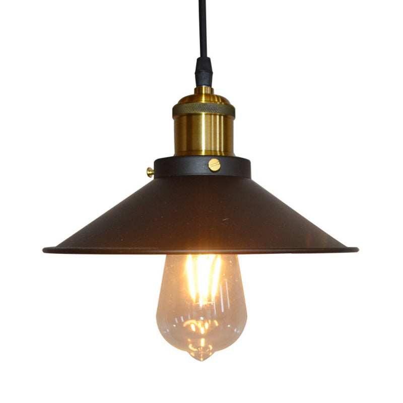 Black Flared Shade Hanging Light Simplicity Metallic 1 Bulb Restaurant Pendant Light Fixture