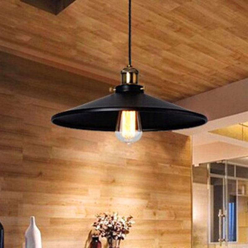 Black Flared Shade Hanging Light Simplicity Metallic 1 Bulb Restaurant Pendant Light Fixture