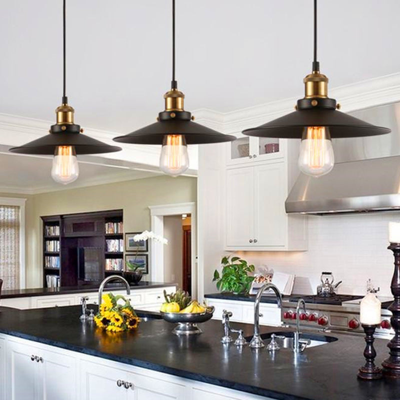 Black Flared Shade Hanging Light Simplicity Metallic 1 Bulb Restaurant Pendant Light Fixture