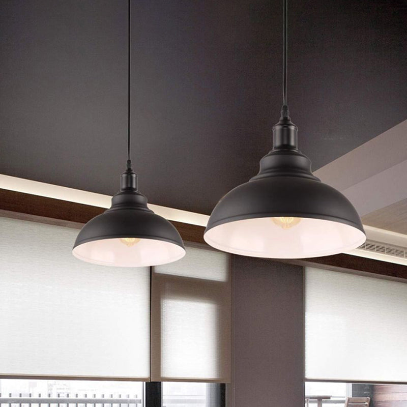 Black Outer & White Inner Pot Lid Ceiling Light Industrial Metallic 1 Bulb Restaurant Hanging Pendant Light