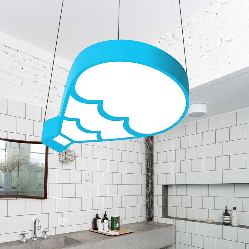 LED Bedroom Chandelier Lighting Modern Style Blue Hanging Light Fixture with Hot Air Balloon Metal Shade