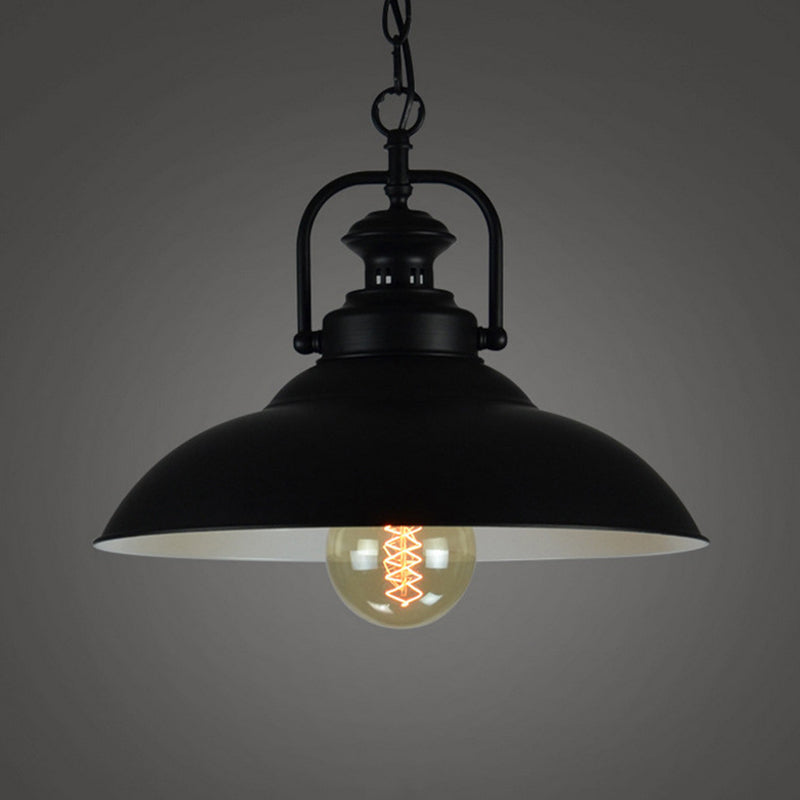 1 lampe suspendue à la tête recouvrement de pot vintage pendentif éclairage en métal avec poignée en noir extérieur et blanc intérieur