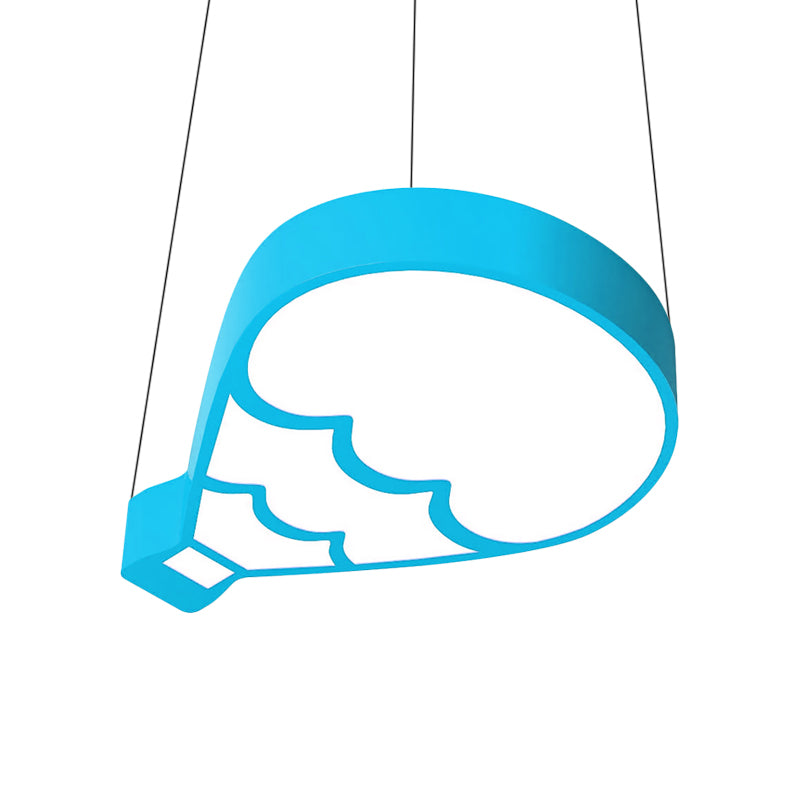 LED Bedroom Chandelier Lighting Modern Style Blue Hanging Light Fixture with Hot Air Balloon Metal Shade