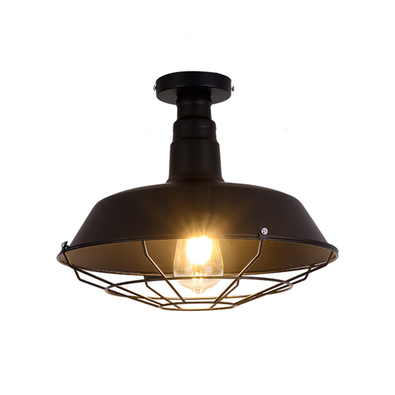 Metaalkleurige inbouwverlichting, retro-stijl gang-semi-inbouwplafondlamp met één lamp in zwart