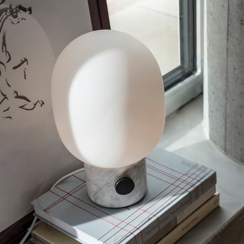 Modern Egg Shaped Table Lighting Opal Glass Bedside Nightstand Lamp with Marble Base in White